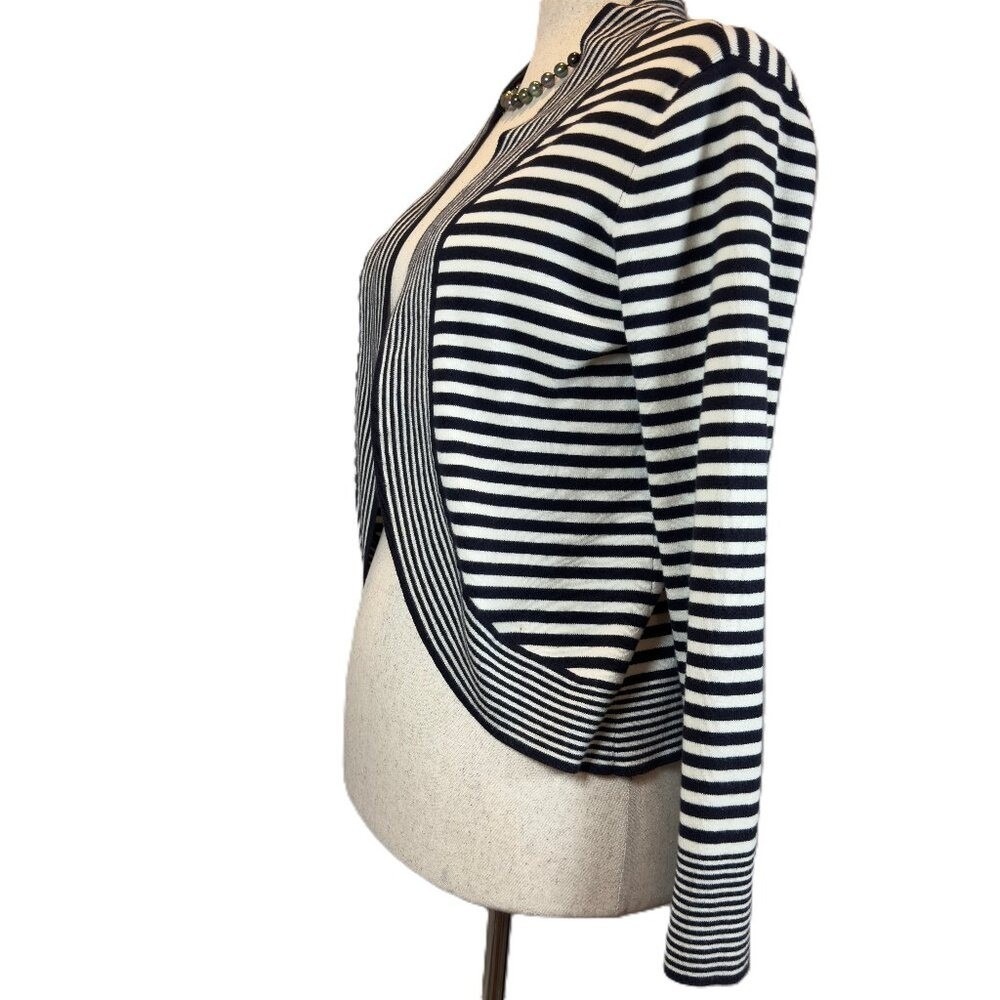 Talbots Striped Cardigan Women's Medium Black White Cropped Preppy Businesswear - Picture 3 of 7